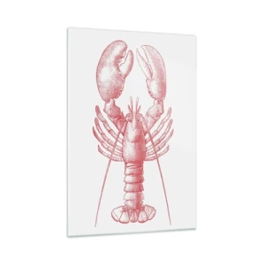 Quadro su vetro - Disegno di un'aragosta in tonalità rossa - 70x100cm - Aragosta d'agosto - Decorazione murale moderna per soggiorno e camera da letto ARTTOR
