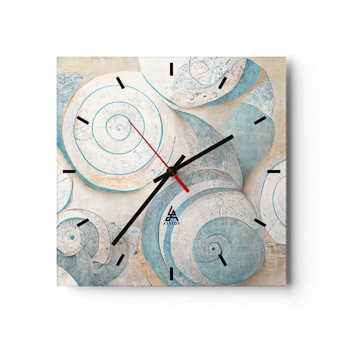 Orologio da parete - Orologio in Vetro - Conchiglie astratte in tonalità pastello - 30x30cm - Cosa nasconde la chiocciola? - Decorazione murale moderna per soggiorno e camera da letto ARTTOR