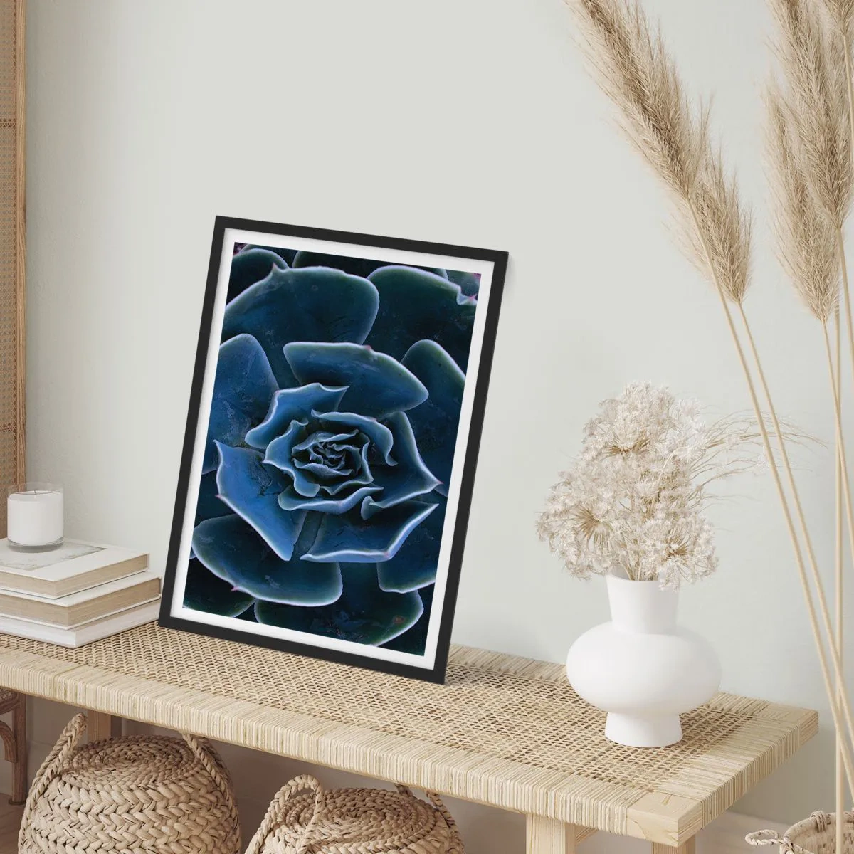 Poster in cornice nera - Primo piano artistico di un motivo geometrico succulento - 50x70cm - Fiore del deserto - Decorazione murale moderna per soggiorno e camera da letto ARTTOR
