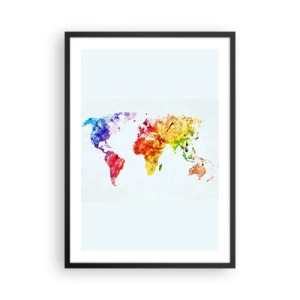 Poster in cornice nera - Mappa del mondo colorata ad acquerello - 50x70cm - Tutti i colori del mondo - Decorazione murale moderna per soggiorno e camera da letto ARTTOR