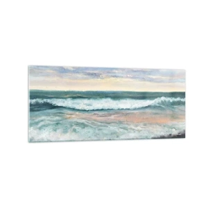 Quadro su vetro - Onde del mare contro un cielo nuvoloso al tramonto - 120x50cm - Dove l'anima si calma - Decorazione murale moderna per soggiorno e camera da letto ARTTOR