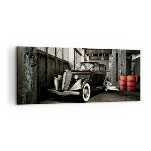Quadro su tela - Stampe su Tela - Elegante auto retrò in un magazzino grezzo - 120x50cm - L'eleganza eterna degli anni '30 - Decorazione murale moderna per soggiorno e camera da letto ARTTOR