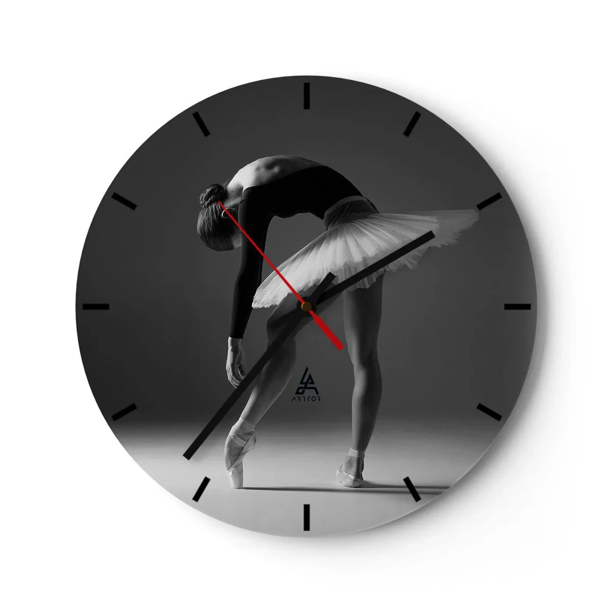 Orologio da parete - Orologio in Vetro - Ballerina in bianco e nero in una posa di danza classica - 30x30cm - Bella ballerina - Decorazione murale moderna per soggiorno, cucina e camera da letto ARTTOR