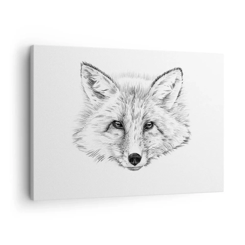 Quadro su tela - Stampe su Tela - Disegno in bianco e nero di una testa di volpe su sfondo bianco - 70x50cm - Questi occhi possono mentire? - Decorazione murale moderna per soggiorno e camera da letto ARTTOR