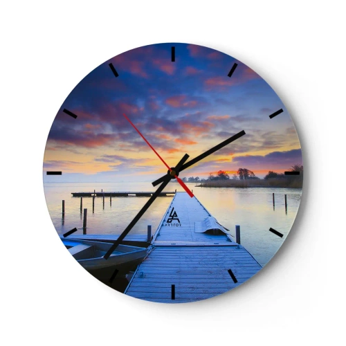 Orologio da parete - Orologio in Vetro - Tranquillità violacea e dorata - 40x40 cm