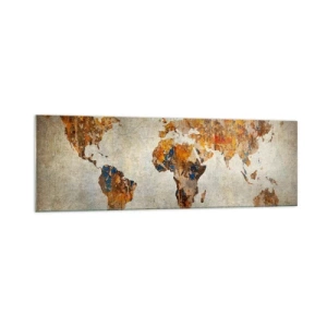 Quadro su vetro - Mappa del mondo vintage con accenti colorati - 160x50cm - Veramente un grande mondo - Decorazione murale moderna per soggiorno e camera da letto ARTTOR