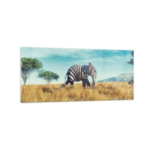 Quadro su vetro - Zebra in un paesaggio africano - 120x50cm - Il grigio non è più di moda - Decorazione murale moderna per soggiorno e camera da letto ARTTOR