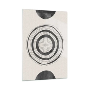 Quadro su vetro - Motivo astratto in bianco e nero con cerchi concentrici - 50x70cm - Conta ciò che sta in mezzo - Decorazione murale moderna per soggiorno e camera da letto ARTTOR