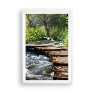 Poster in cornice bianca - Sulla cascata spumeggiante - 61x91 cm