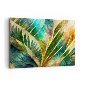 Quadro su tela - Stampe su Tela - Foglie tropicali colorate su uno sfondo chiaro - 120x80cm - I colori dei tropici - Decorazione murale moderna per soggiorno e camera da letto ARTTOR