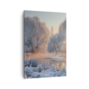 Quadro su tela - Stampe su Tela - Paesaggio invernale con alberi innevati e tramonto - 70x100cm - Tutto brilla al sole nel cristallo - Decorazione murale moderna per soggiorno e camera da letto ARTTOR