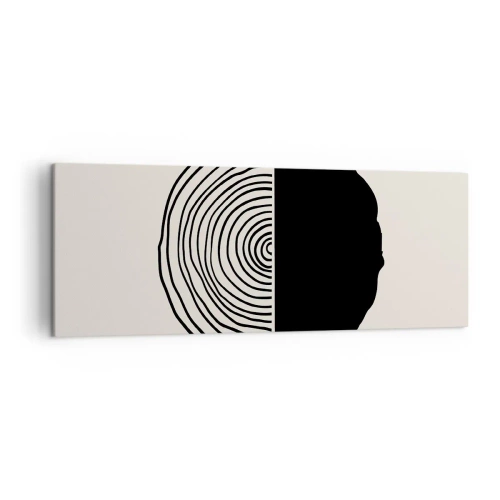 Quadro su tela - Stampe su Tela - Un motivo astratto in bianco e nero ispirato a una sezione trasversale di legno con una divisione geometrica. - 140x50cm - A metà - Decorazione murale moderna per soggiorno e camera da letto ARTTOR