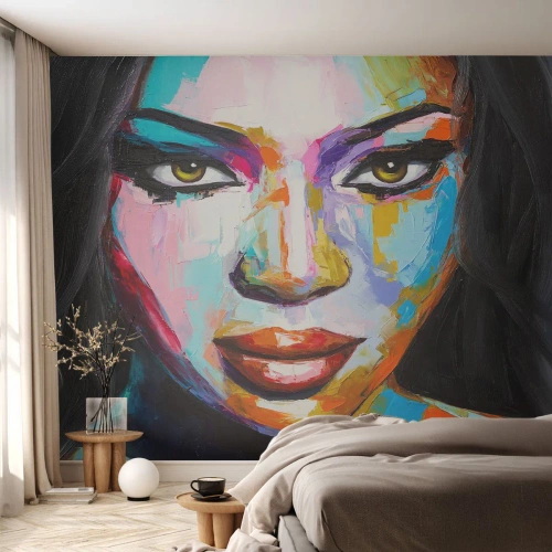 Fotomurali Premium Sand - Ritratto colorato di una donna - 100x70cm - Non si può staccare lo sguardo - Decorazione murale moderna per soggiorno e camera da letto ARTTOR