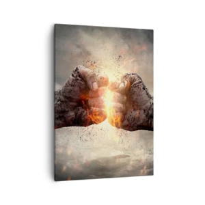 Quadro su tela - Stampe su Tela - Pugni chiusi in una scena di incendio dinamica - 50x70cm - Pronto alla battaglia - Decorazione murale moderna per soggiorno e camera da letto ARTTOR