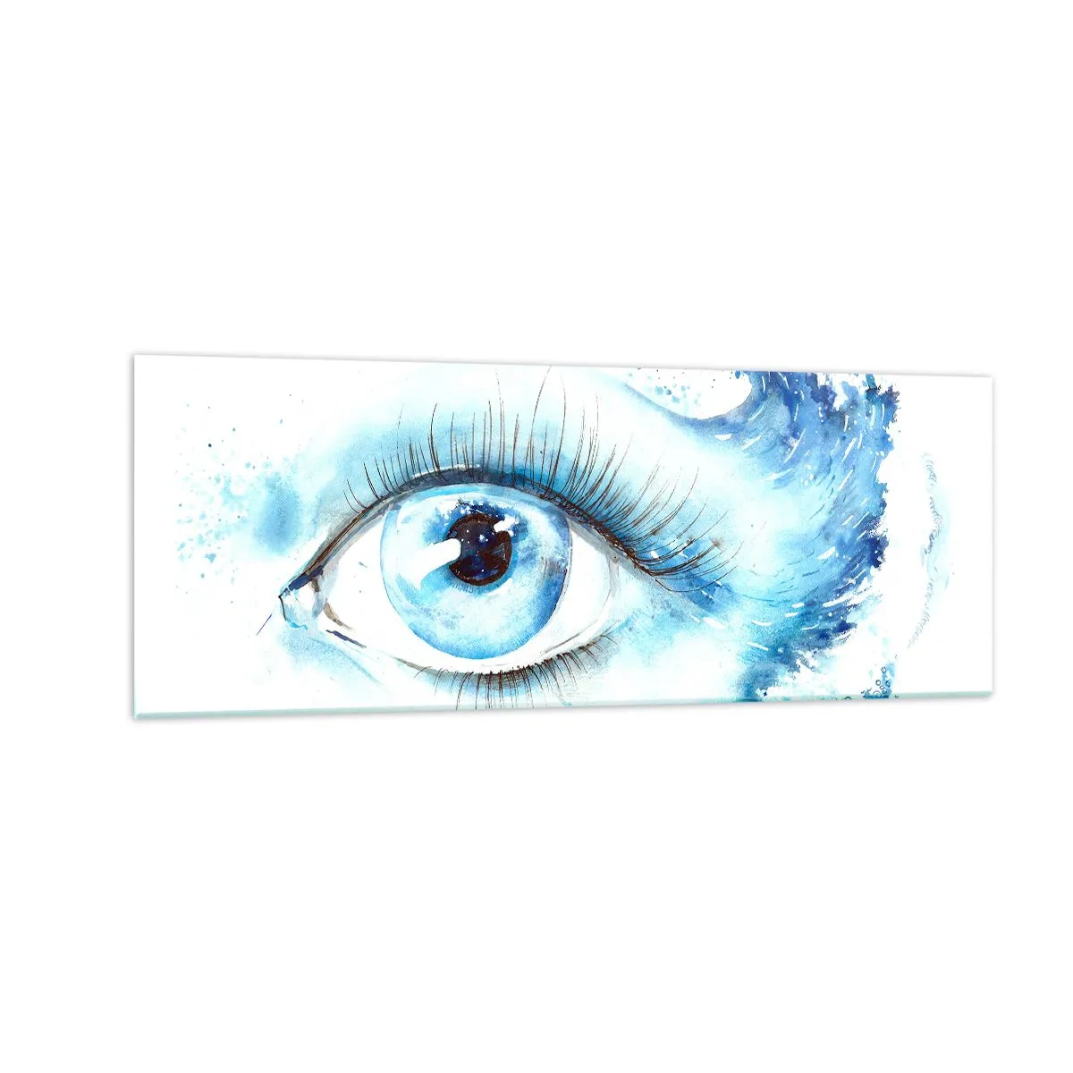 Quadro su vetro - Acquerello artistico di un occhio con un'onda dinamica - 140x50cm - Immergersi nell'azzurro dello sguardo - Decorazione murale moderna per soggiorno e camera da letto ARTTOR