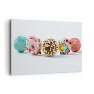 Quadro su tela - Stampe su Tela - Praline colorate con decorazioni su fondo bianco - 120x80cm - La vita può essere dolce - Decorazione murale moderna per soggiorno e camera da letto ARTTOR