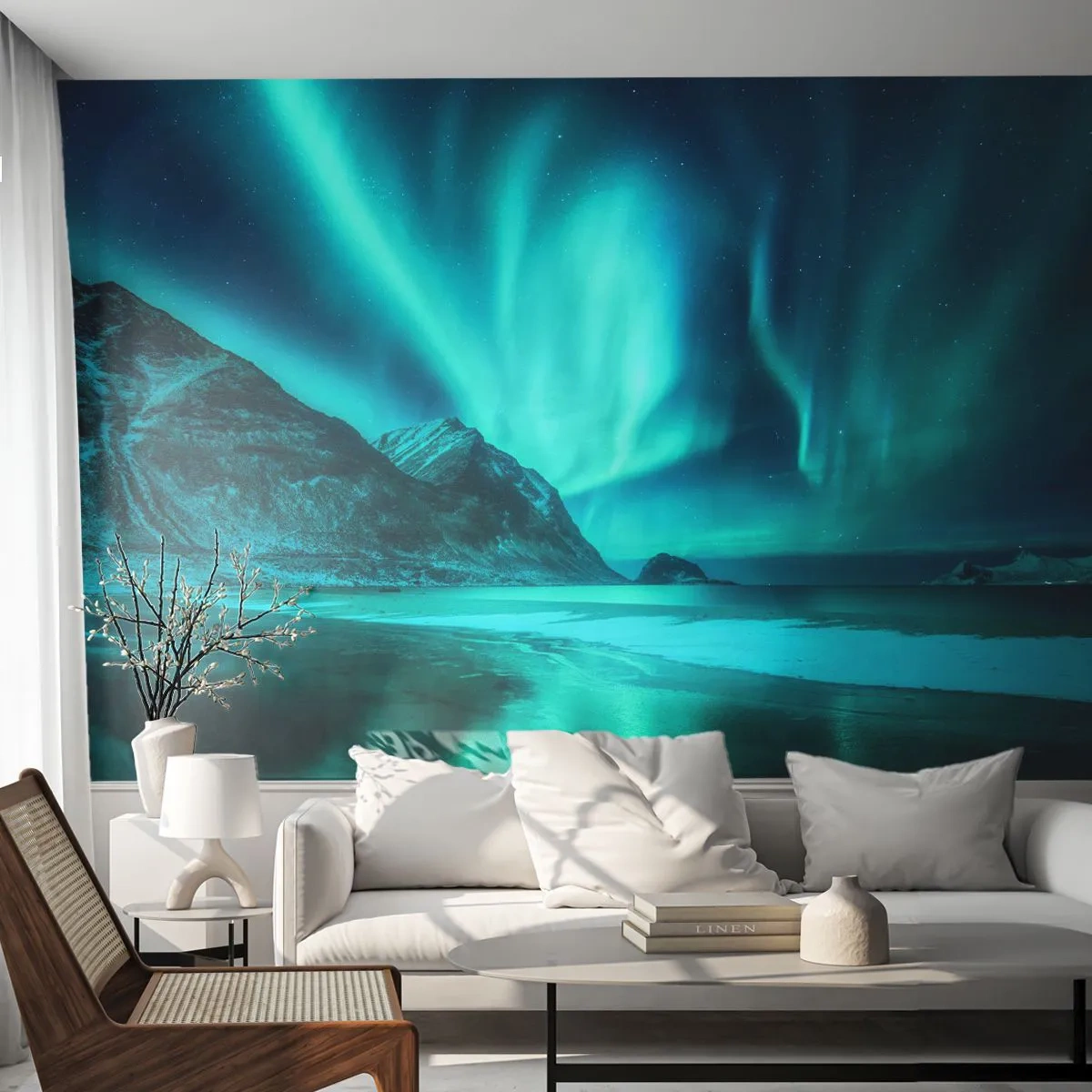 Fotomurali Premium Sand - Miracolo del Nord - Paesaggio, Polo Nord, Aurora boreale - 300x210 cm