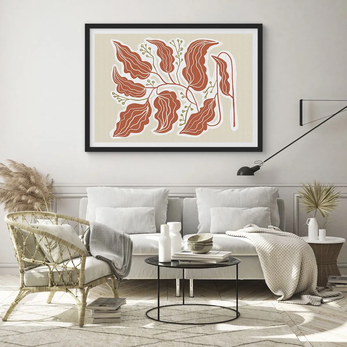 Poster in cornice nera - Folklore color corallo - 50x40 cm