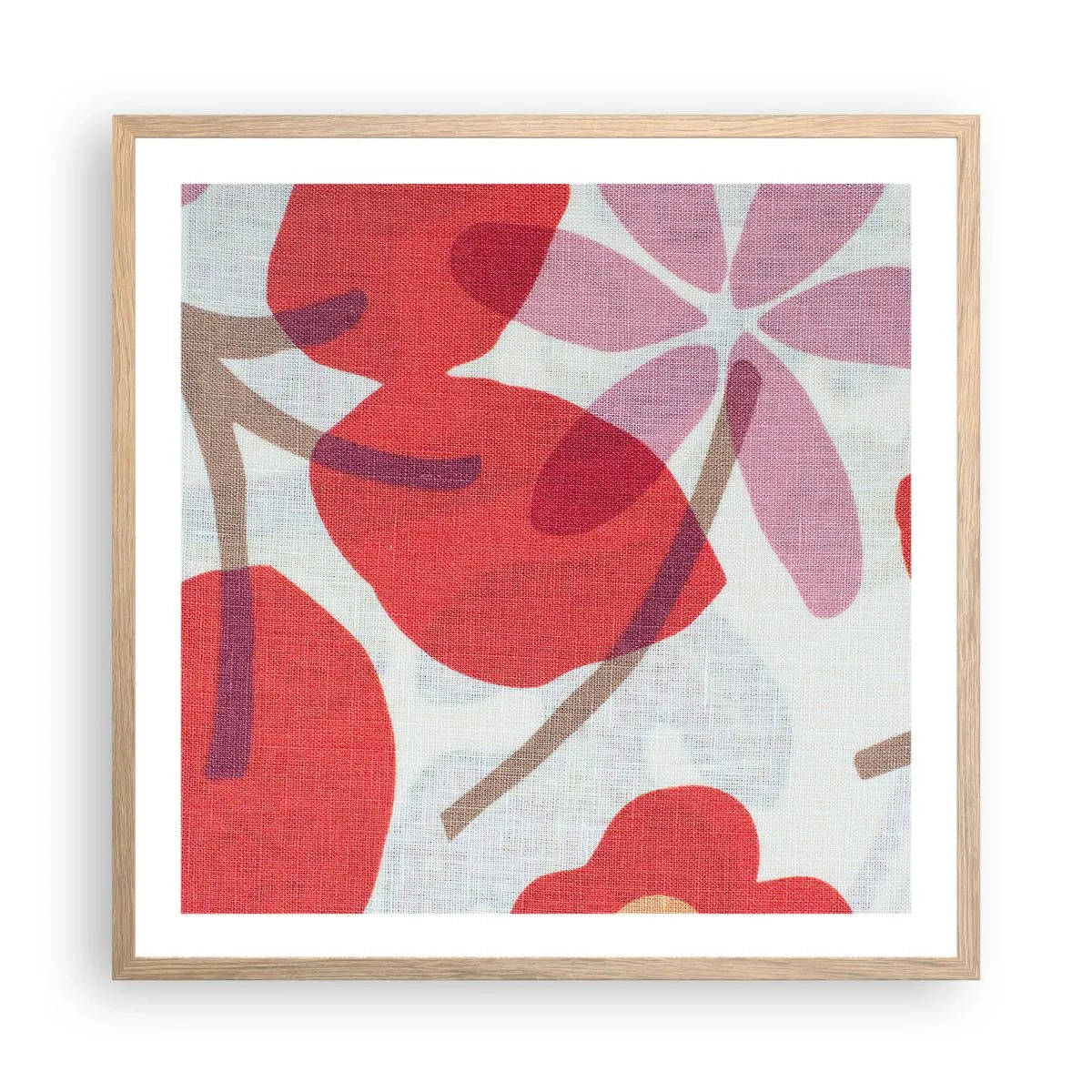Poster in cornice rovere chiaro - Composizione di fiori in rosa - 60x60 cm