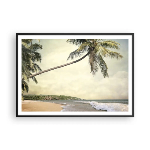 Poster in cornice nera - Una spiaggia con palme sullo sfondo di un mare calmo - 100x70cm - Sogno tropicale - Decorazione murale moderna per soggiorno e camera da letto ARTTOR