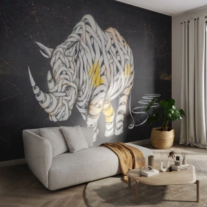 Fotomurali Premium Sand - Rinoceronte astratto su sfondo nero - 100x70cm - La pelle dura è un mito - Decorazione murale moderna per soggiorno e camera da letto ARTTOR