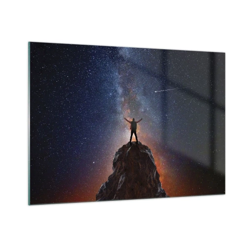 Quadro su vetro - Silhouette di un uomo in cima a una roccia sotto un cielo stellato - 100x70cm - La forza è con me! - Decorazione murale moderna per soggiorno e camera da letto ARTTOR
