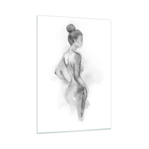 Quadro su vetro - Una sottile silhouette femminile dipinta ad acquerello su uno sfondo bianco - 50x70cm - Bella come un quadro - Decorazione murale moderna per soggiorno e camera da letto ARTTOR