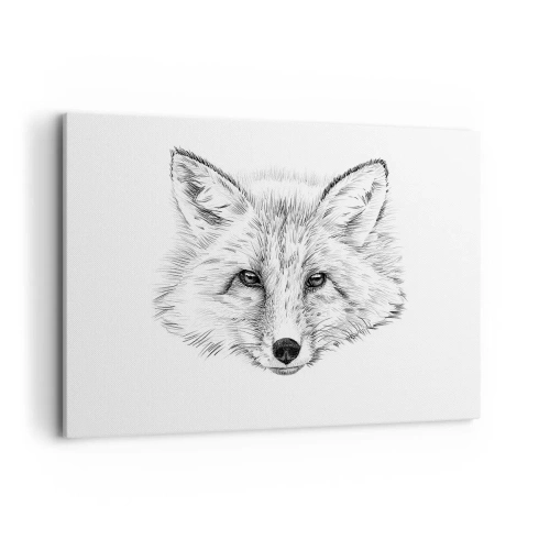 Quadro su tela - Stampe su Tela - Disegno in bianco e nero di una testa di volpe su sfondo bianco - 120x80cm - Questi occhi possono mentire? - Decorazione murale moderna per soggiorno e camera da letto ARTTOR
