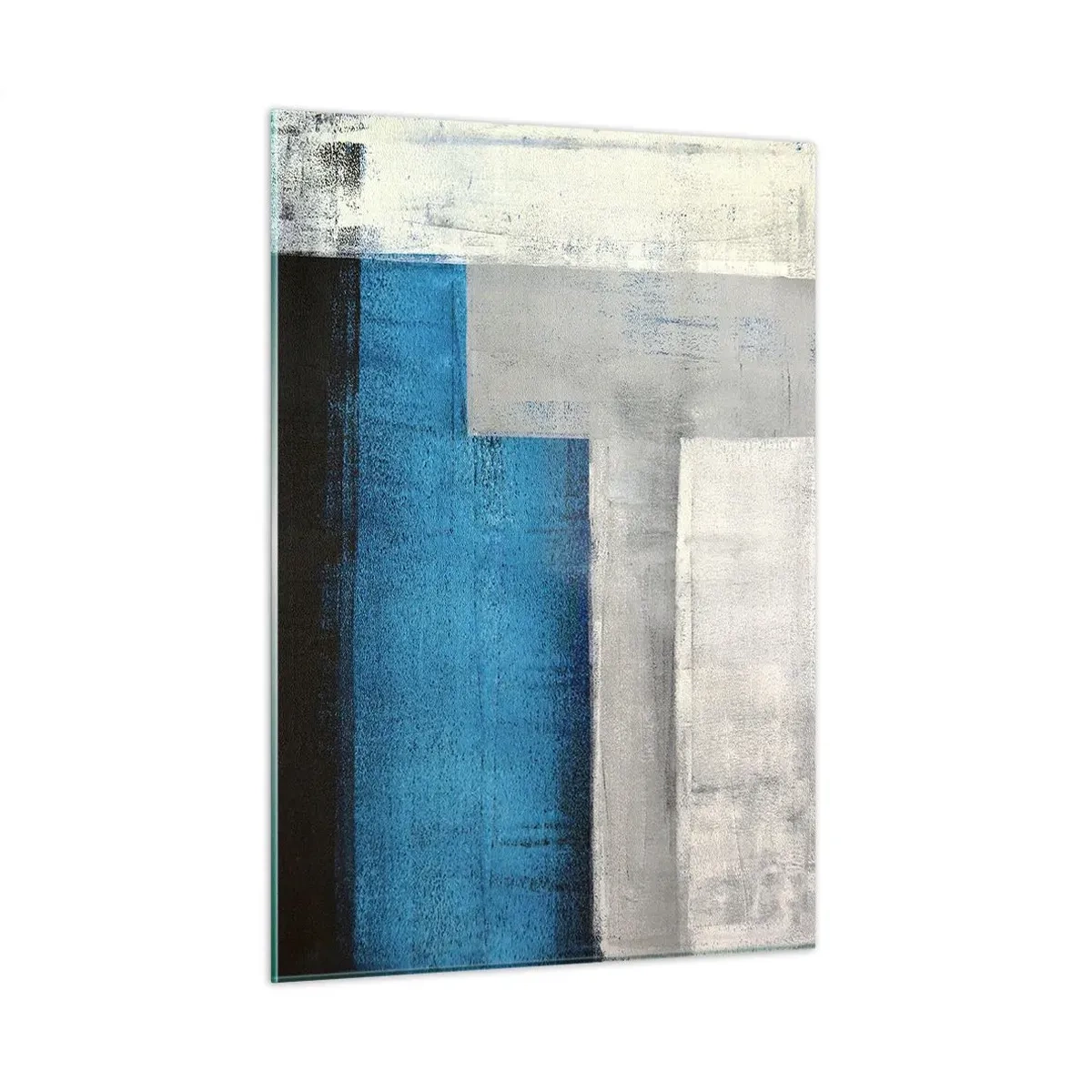 Quadro su vetro - Astrazione geometrica in blu, grigio e bianco - 50x70cm - Composizione poetica in grigio e blu - Decorazione murale moderna per soggiorno e camera da letto ARTTOR