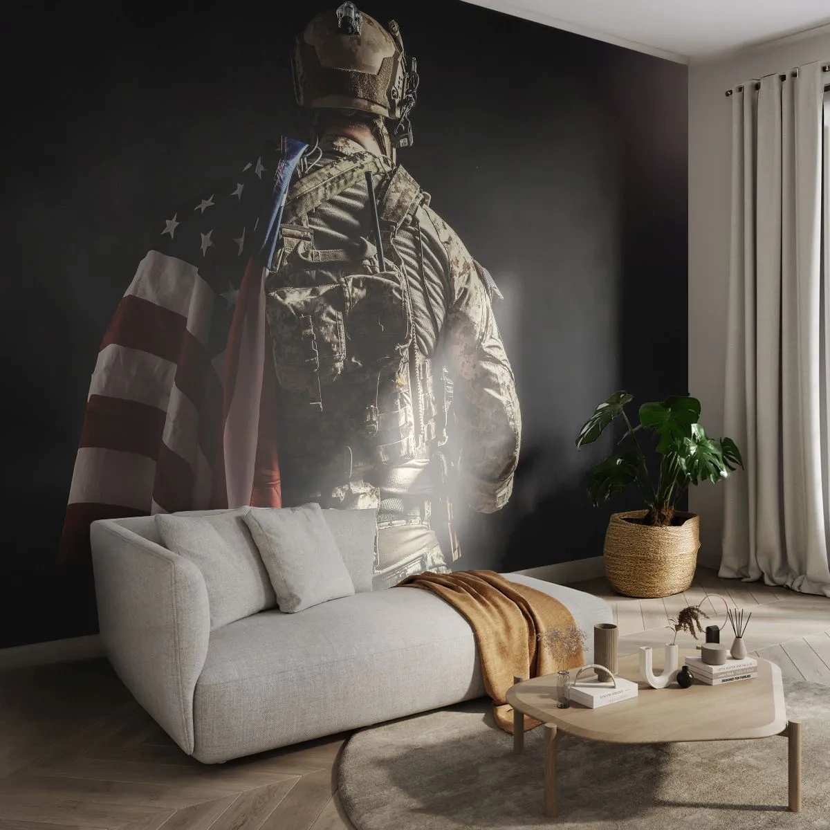 Fotomurali Autoadesivo Deluxe Sticker - Proprio per questo - Soldato, Bandiera americana, Commando - 300x210 cm