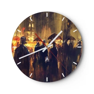 Orologio da parete - Orologio in Vetro - Una folla di persone sotto gli ombrelli sullo sfondo di una città notturna - 30x30cm - Gli adoratori della pioggia - Decorazione murale moderna per soggiorno, cucina e camera da letto ARTTOR