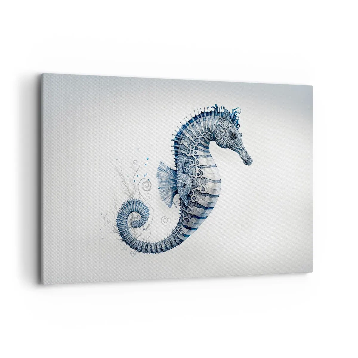 Quadro su tela - Stampe su Tela - Cavalluccio marino nei toni del blu con dettagli acquerellati - 120x80cm - Delicato scherzo di natura - Decorazione murale moderna per soggiorno e camera da letto ARTTOR