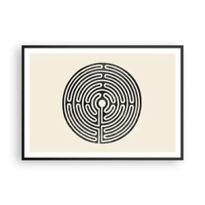 Poster in cornice nera - Labirinto circolare bianco e nero su sfondo chiaro - 100x70cm - Ordine misterioso - Decorazione murale moderna per soggiorno e camera da letto ARTTOR