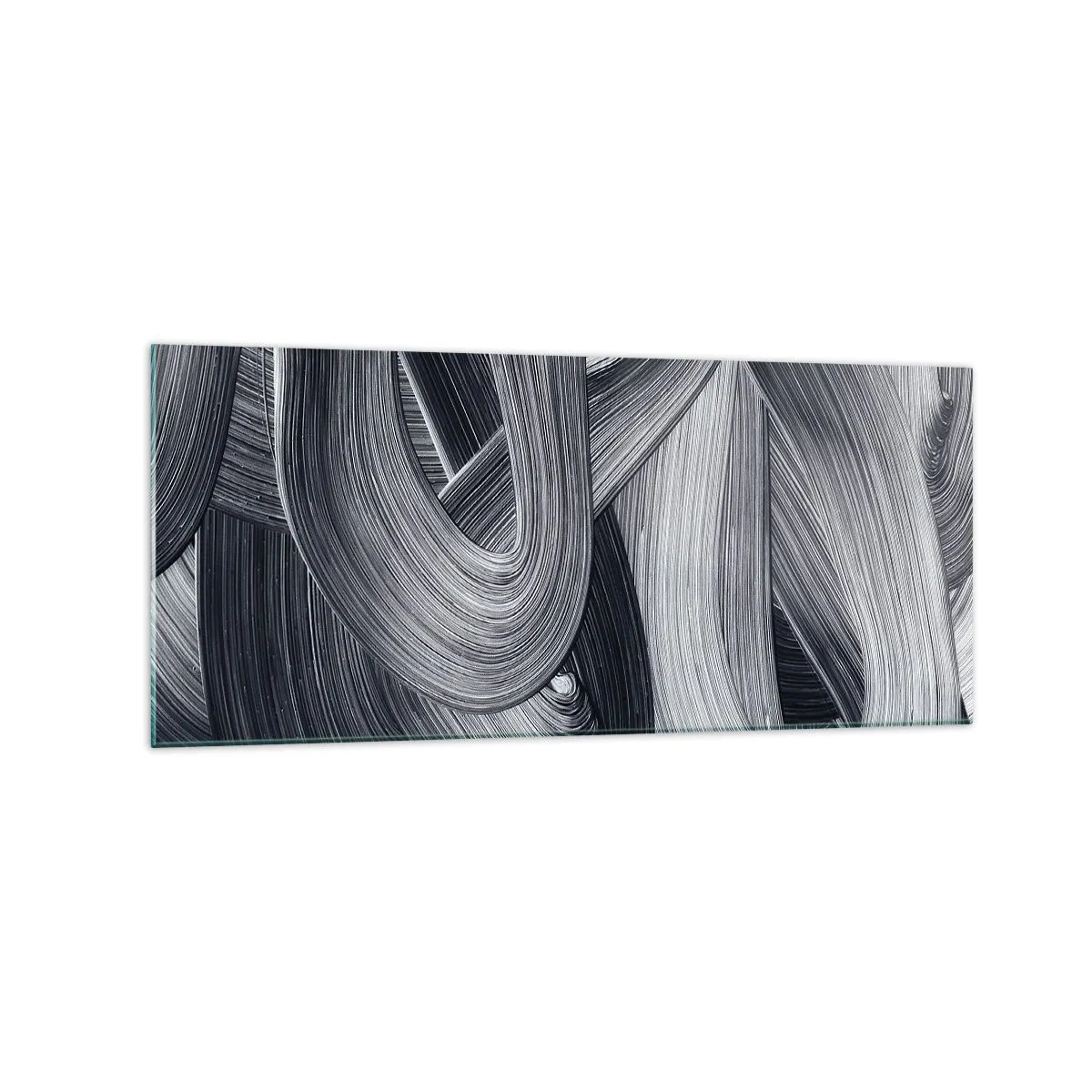Quadro su vetro - Astrazione in bianco e nero con pennellate dinamiche. - 120x50cm - La fluidità della realtà - Decorazione murale moderna per soggiorno e camera da letto ARTTOR