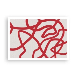 Poster - Linee astratte rosse su sfondo bianco - 100x70cm - Rosso su bianco - Decorazione murale moderna per soggiorno e camera da letto ARTTOR