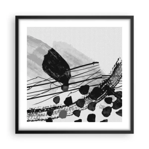 Poster in cornice nera - Astrazione organica in bianco e nero - 50x50 cm