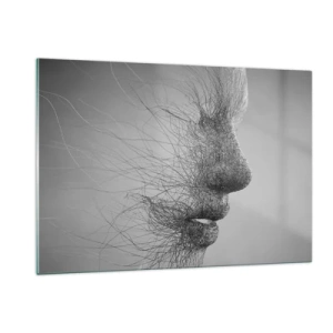 Quadro su vetro - Profilo del viso astratto in bianco e nero con linee - 120x80cm - Lo spirito del vento - Decorazione murale moderna per soggiorno e camera da letto ARTTOR