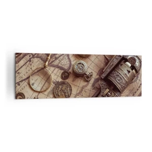 Quadro su tela - Stampe su Tela - Oggetti antichi su una vecchia mappa in stile retrò - 160x50cm - La natura chiama - Decorazione murale moderna per soggiorno e camera da letto ARTTOR