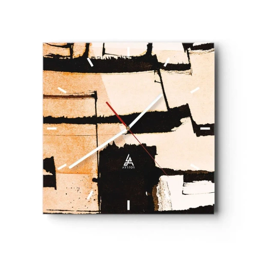Orologio da parete - Orologio in Vetro - Motivi geometrici nei toni del marrone e del beige - 30x30cm - Comunque in ordine - Decorazione murale moderna per soggiorno e camera da letto ARTTOR