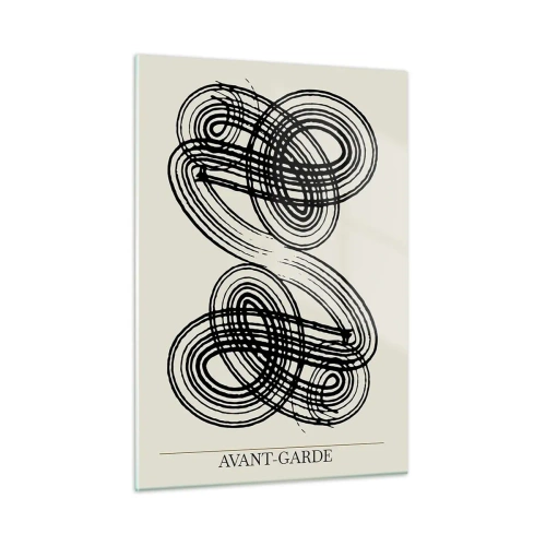 Quadro su vetro - Anelli e linee d'avanguardia neri su sfondo chiaro - 50x70cm - In tutta spontaneità - Decorazione murale moderna per soggiorno e camera da letto ARTTOR