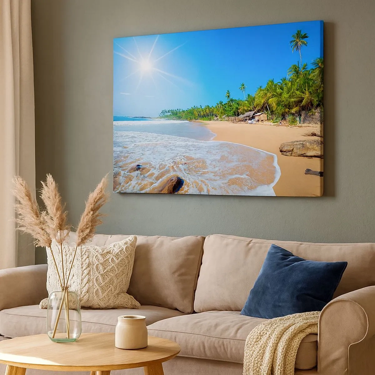 Quadro su tela - Stampe su Tela - Spiaggia tropicale con palme e cielo azzurro - 70x50cm - Un luogo esotico per te - Decorazione murale moderna per soggiorno e camera da letto ARTTOR