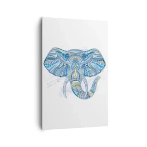 Quadro su tela - Stampe su Tela - Elefante geometrico nei toni del blu e dell'oro - 80x120cm - Intarsiato con oro e blu - Decorazione murale moderna per soggiorno e camera da letto ARTTOR