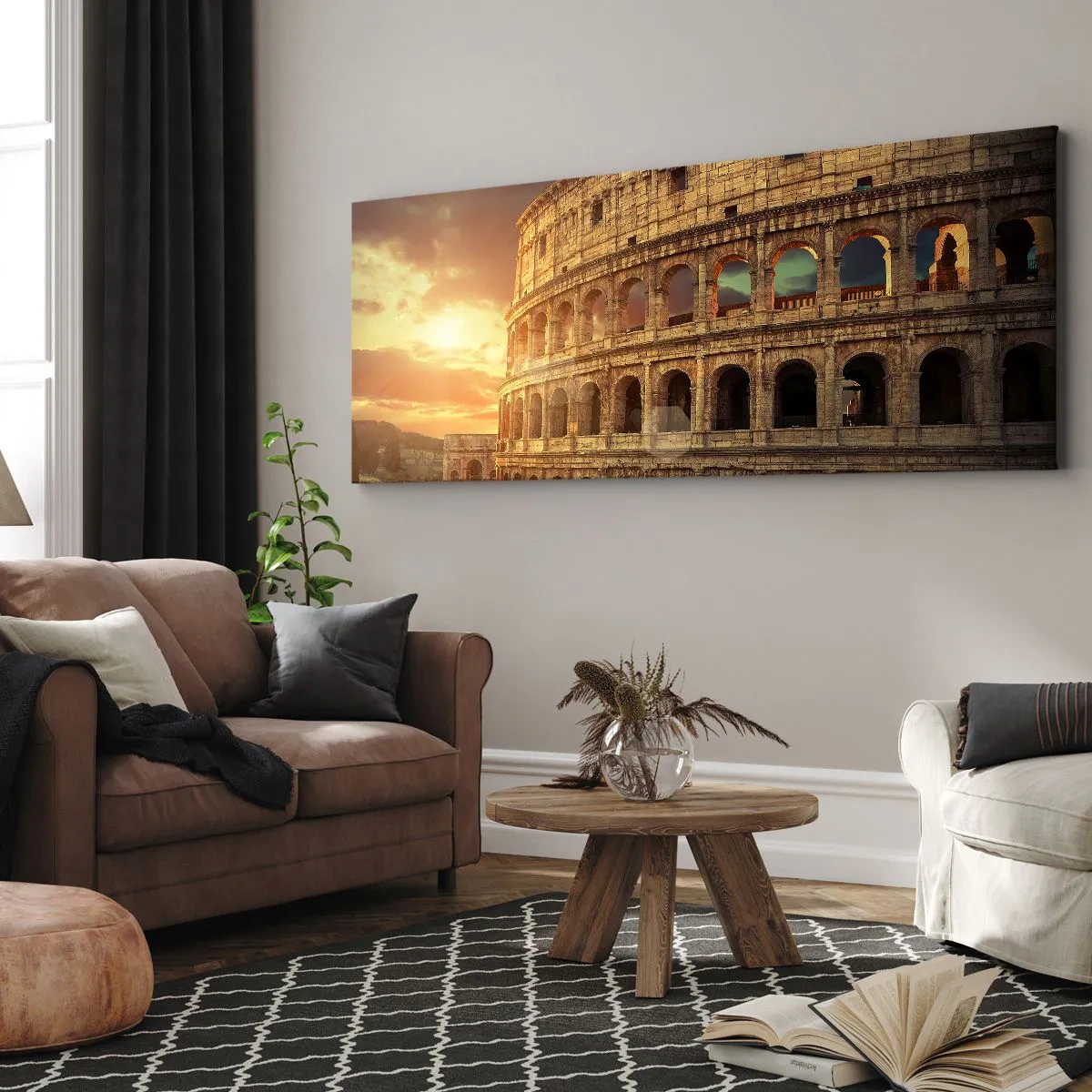 Quadro su tela - Stampe su Tela - Il Colosseo a Roma al tramonto - 140x50cm - Impressione colossale - Decorazione murale moderna per soggiorno e camera da letto ARTTOR