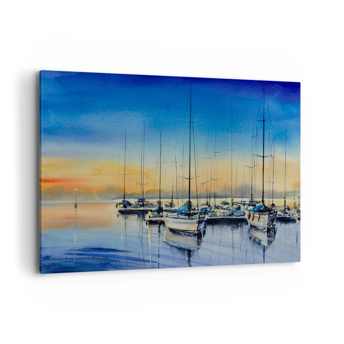 Quadro su tela - Stampe su Tela - Porto degli yacht al tramonto con riflessi sull'acqua - 120x80cm - La fine di una buona giornata - Decorazione murale moderna per soggiorno e camera da letto ARTTOR