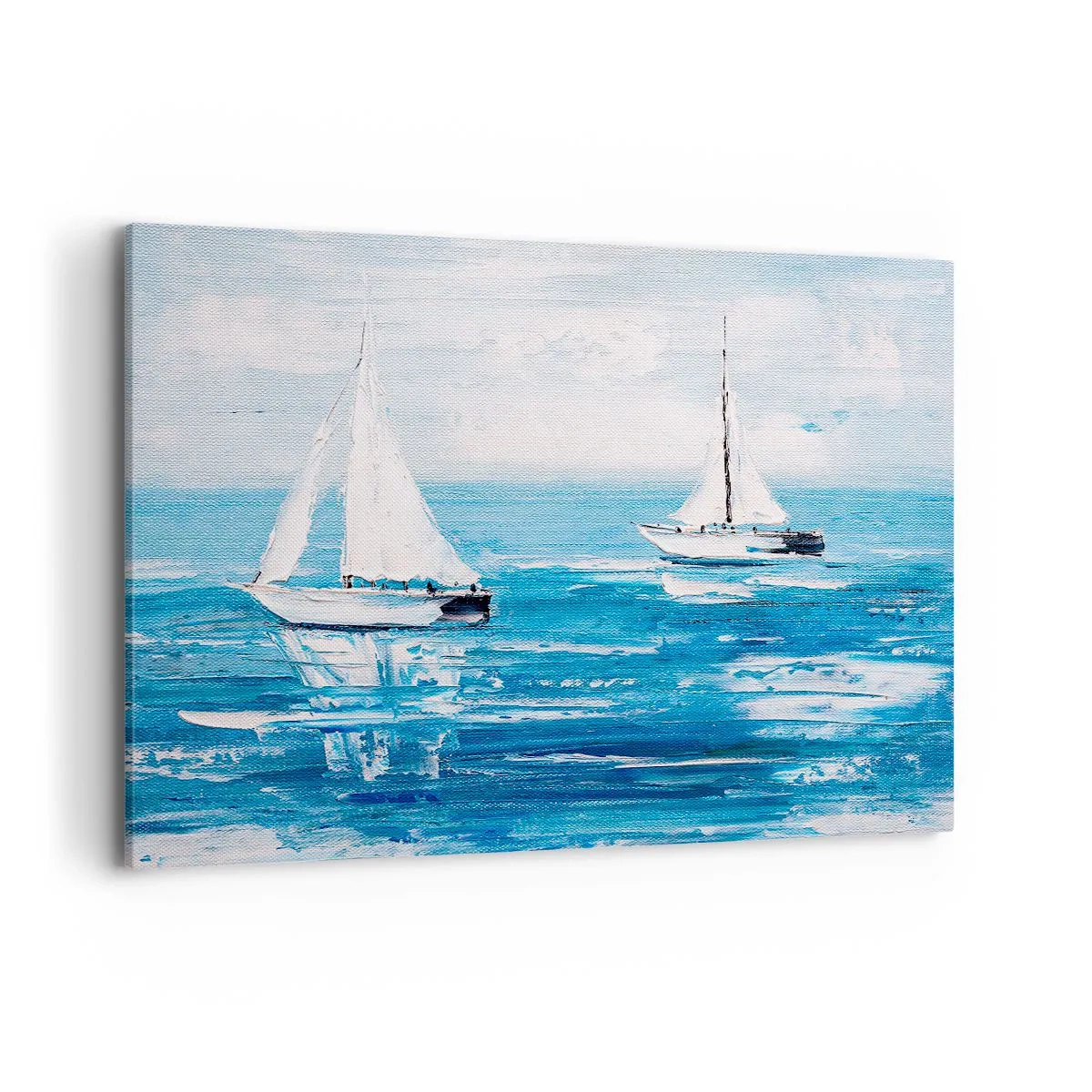 Quadro su tela - Stampe su Tela - Yacht sul mare blu in stile artistico - 120x80cm - Con un amico al fianco - Decorazione murale moderna per soggiorno e camera da letto ARTTOR