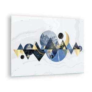 Quadro su vetro - Figure geometriche astratte nei toni del blu navy e dell'oro - 70x50cm - Paesaggio geometrico - Decorazione murale moderna per soggiorno e camera da letto ARTTOR
