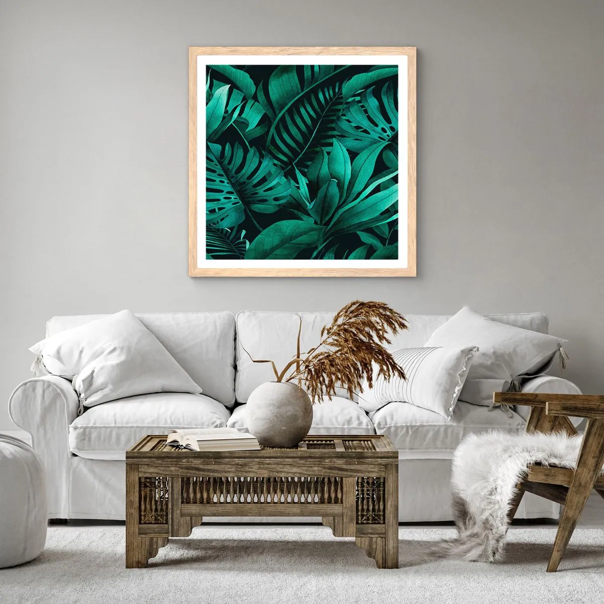 Poster in cornice rovere chiaro - Dal profondo del verde tropicale - 60x60 cm