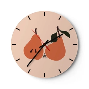 Orologio da parete - Orologio in Vetro - Due pere dai colori caldi su uno sfondo beige - 30x30cm - La dolcezza stessa - Decorazione murale moderna per soggiorno, cucina e camera da letto ARTTOR