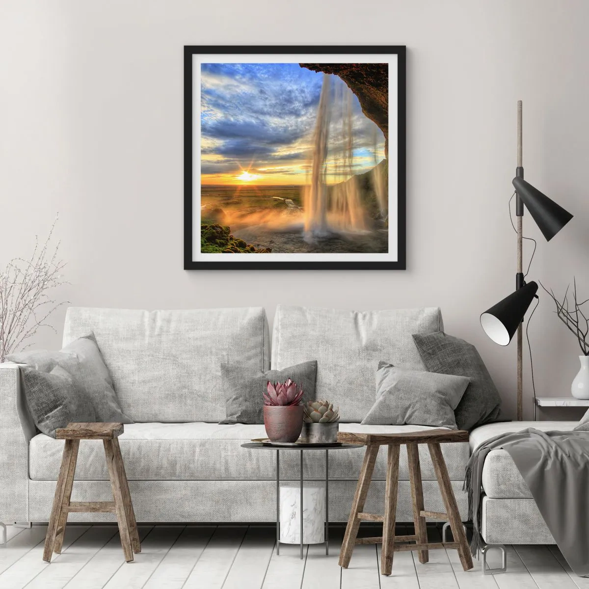 Poster in cornice nera - Il mondo dietro una tenda di gocce - 40x40 cm