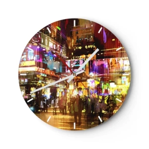 Orologio da parete - Orologio in Vetro - Paesaggio urbano notturno pieno di luci al neon - 30x30cm - Nel mare di luce - Decorazione murale moderna per soggiorno, cucina e camera da letto ARTTOR